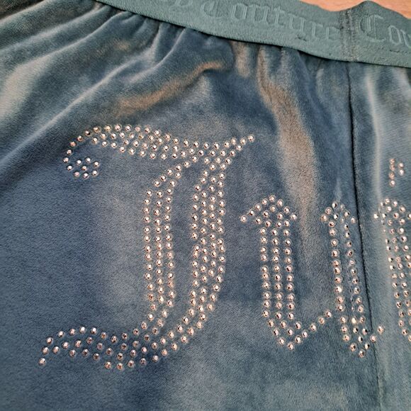 Juicy Couture Women’s Blue Velour Sleep Shorts Bling Booty Rhinestone Logo Large - Picture 9 of 10